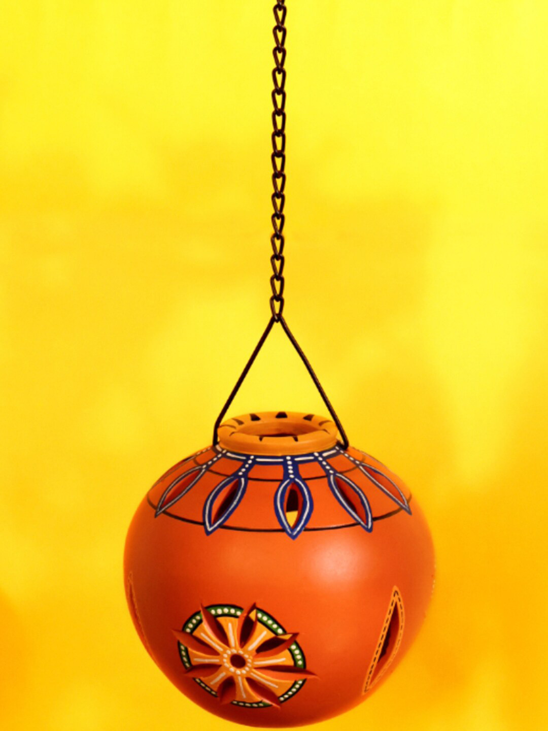 AAKRITI ART CREATIONS Orange Textured Terracotta Hanging Tea Light