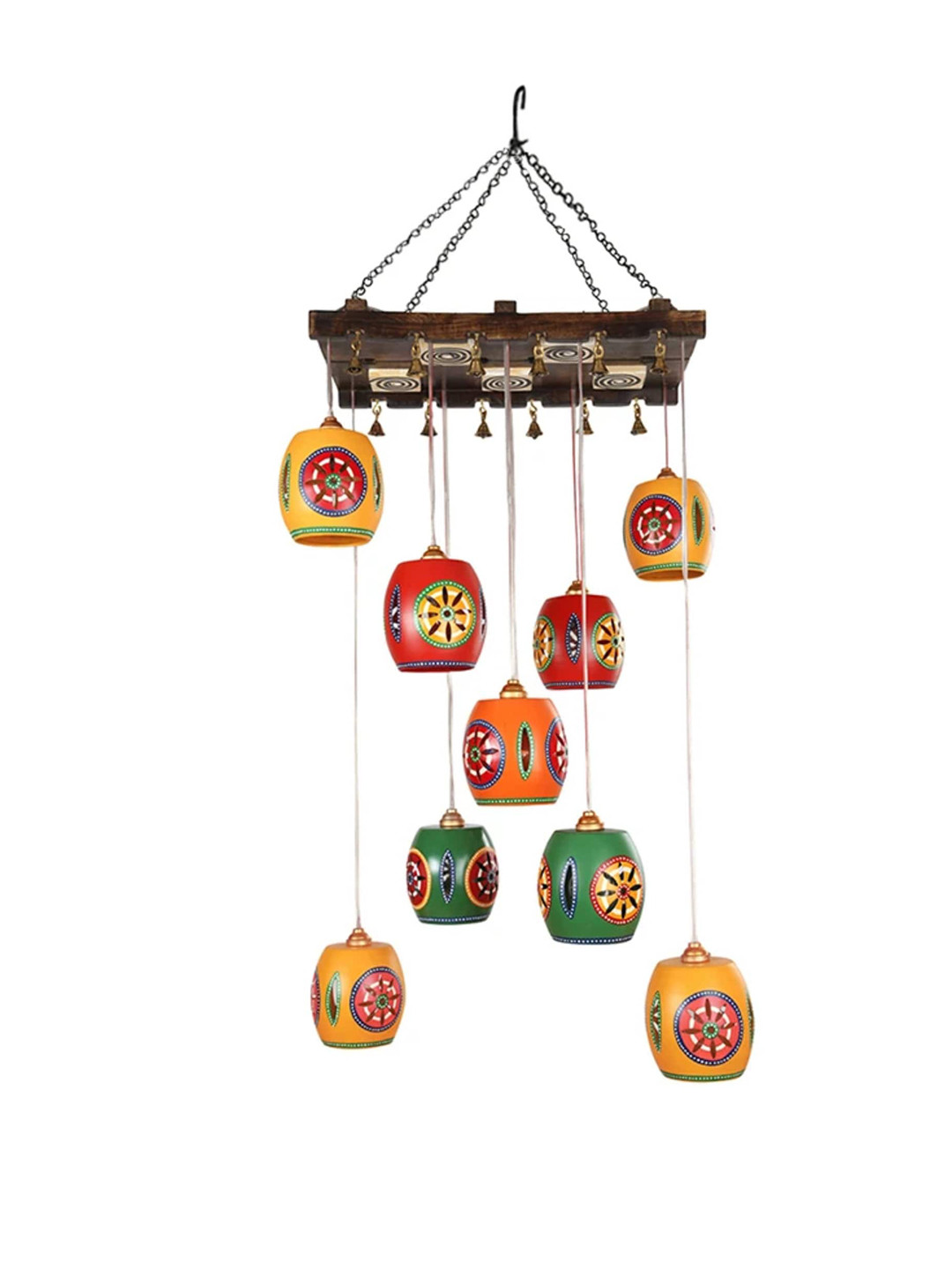 AAKRITI ART CREATIONS Brown Printed Cona-10 Chandelier With Barrel Metal Ceiling Lamps