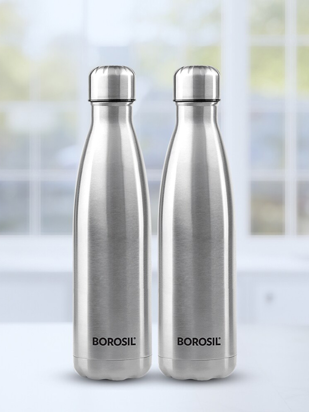 BOROSIL Bolt Silver Solid Stainless Steel Single Wall Vacuum 2 Piece Water Bottle - 1L