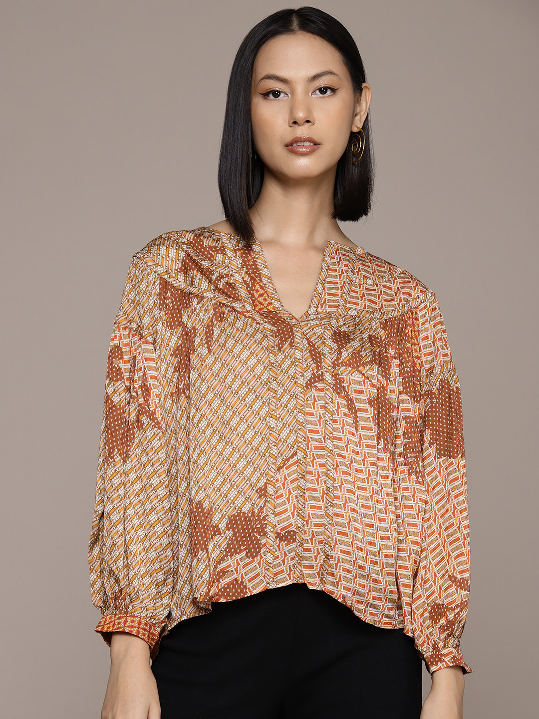Ritu Kumar Print Puff Sleeves Top