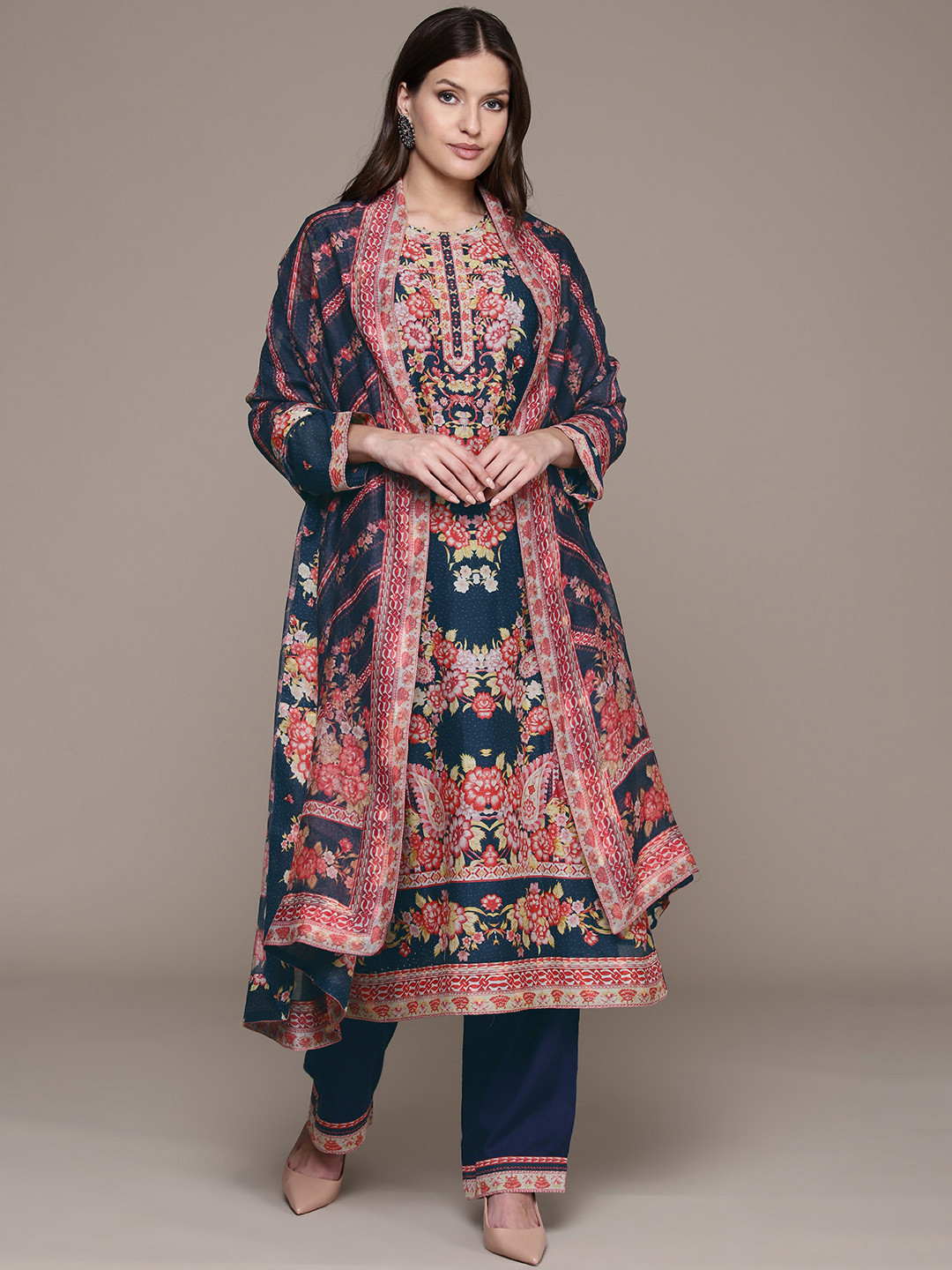 Ritu Kumar Women Floral Printed Regular Kurta with Palazzos & Dupatta