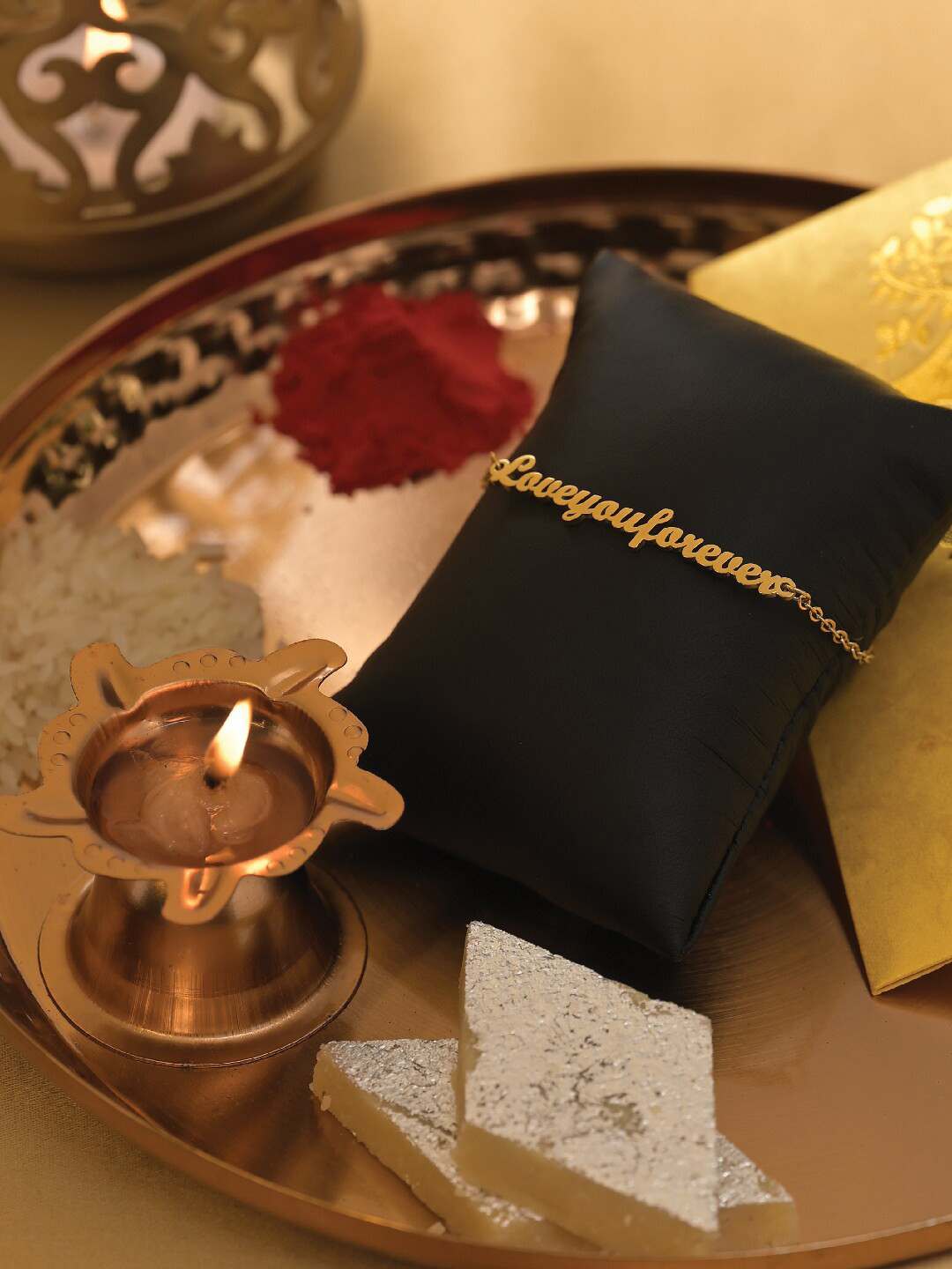 PALMONAS 18k Gold Plated Love You Forever Charm Rakhi