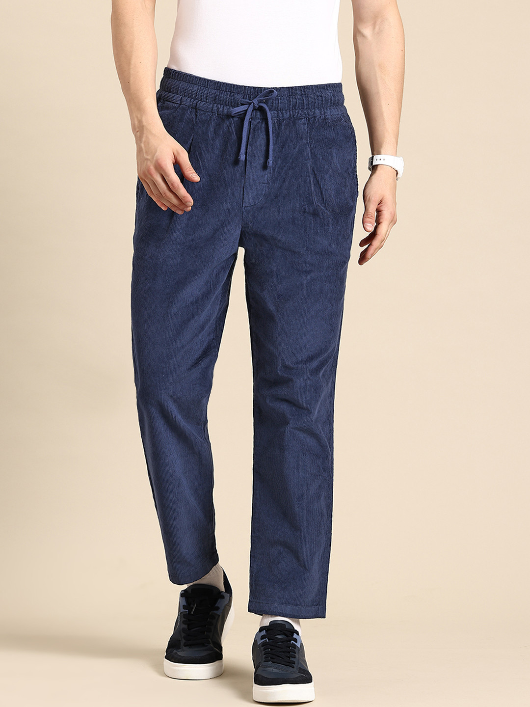 United Colors of Benetton Men Corduroy Mid-Rise Relaxed Regular Fit Trousers