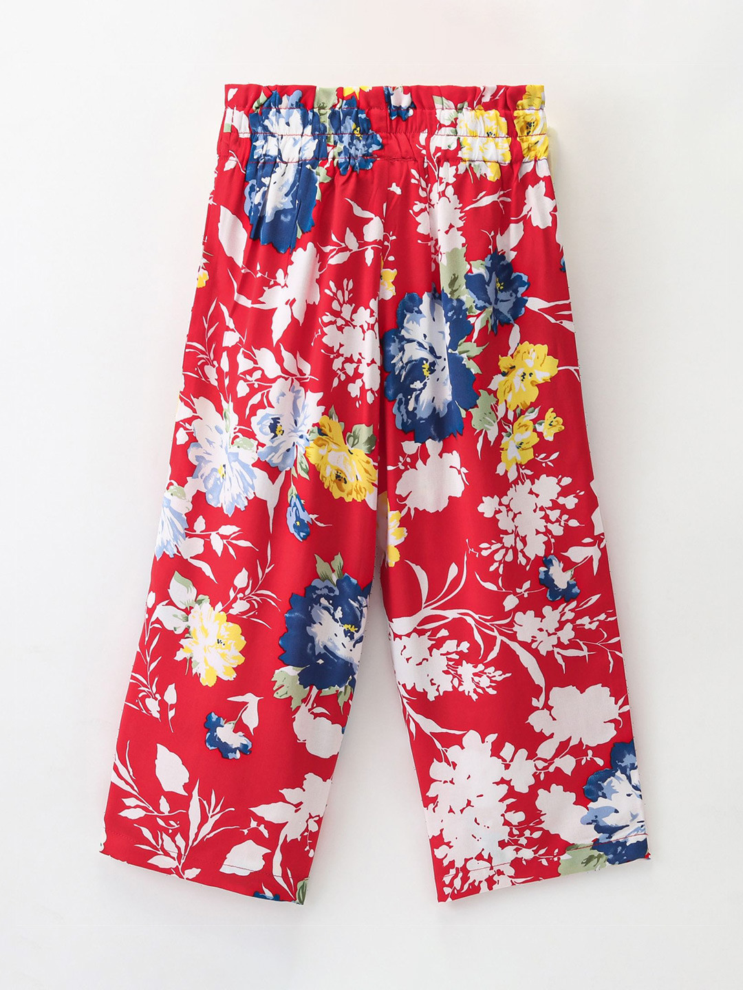 CrayonFlakes Girls White Floral Printed Knitted Palazzos