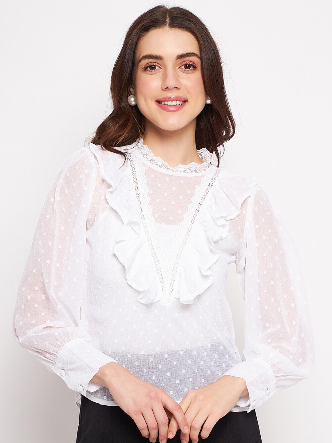 DELAN Self Designed Ruffles Cotton Top