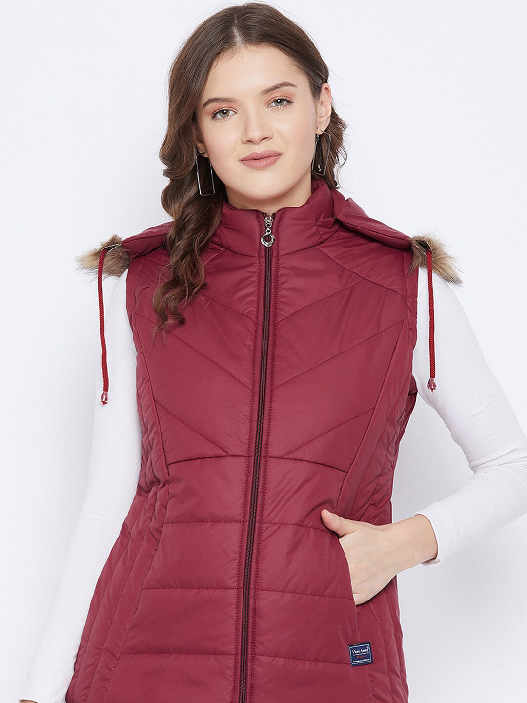 VERO AMORE Faux Fur Trim Hooded Sleeveless Padded Jacket