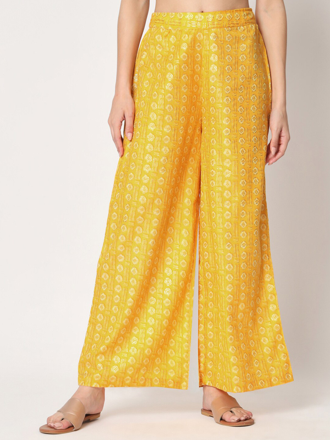 9rasa Women Cotton Gold Foil Printed Palazzo