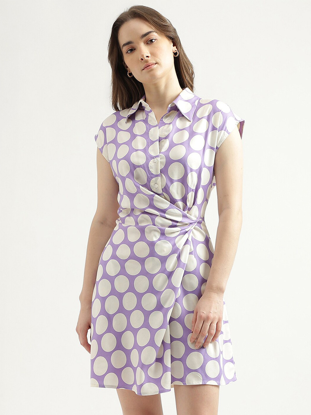 United Colors of Benetton Geometric Printed Smocked Shirt Style Dress