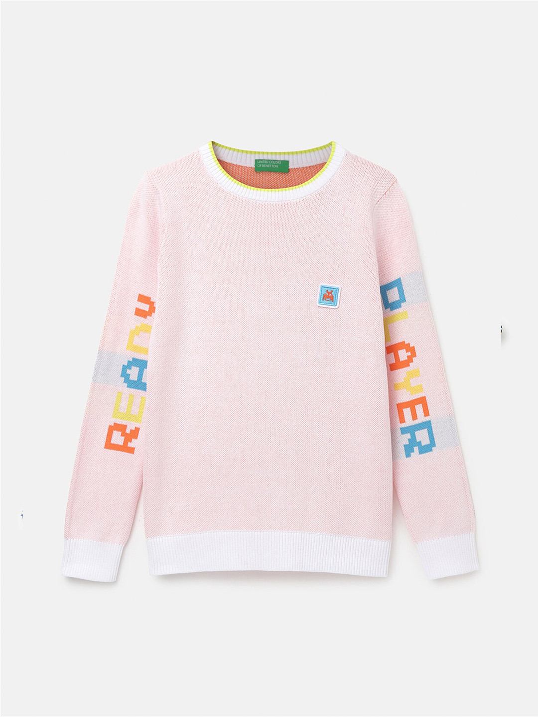United Colors of Benetton Boys Pink & Orange Typography Printed Pullover