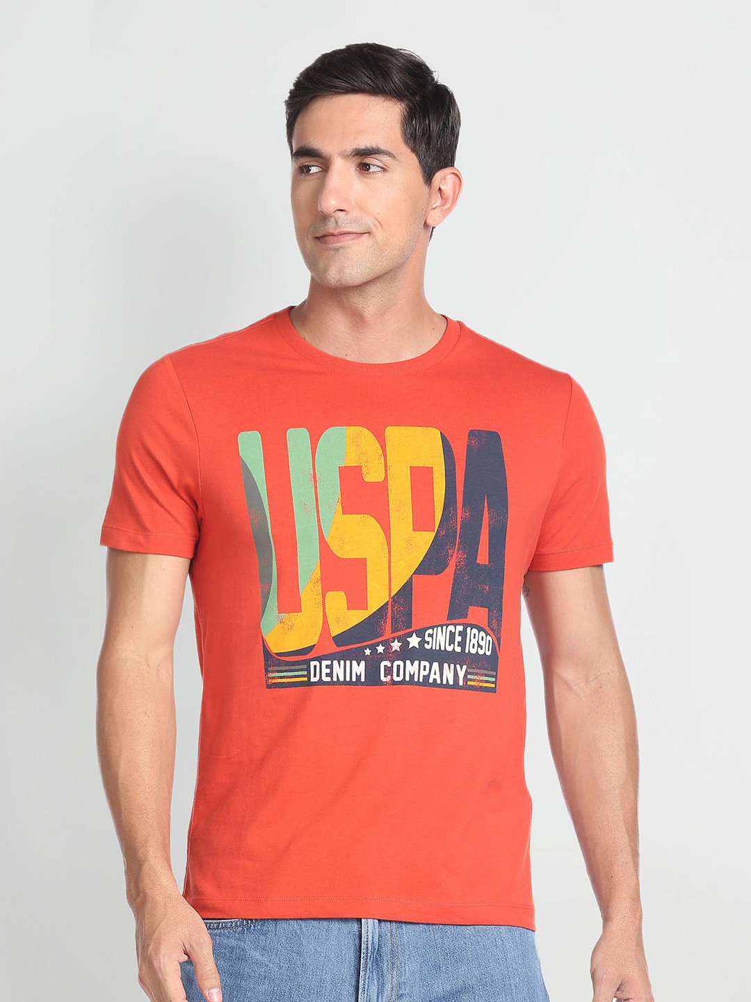 U.S. Polo Assn. Denim Co. Brand Name Printed Slim Fit Pure Cotton Casual T-shirt