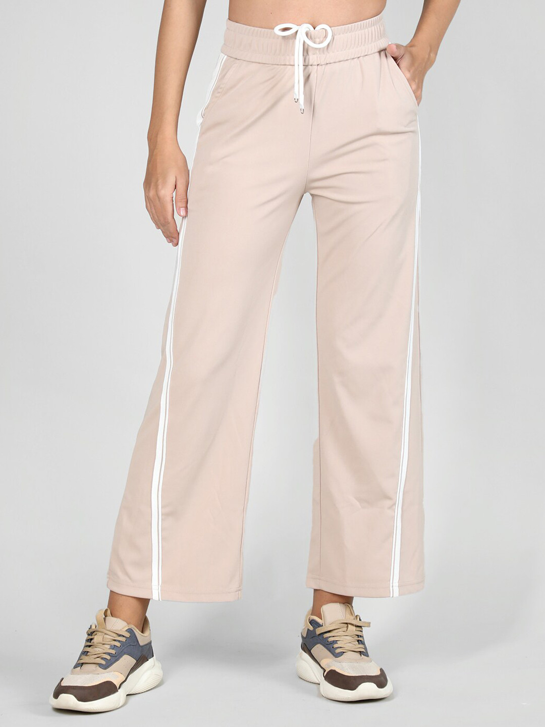 CHKOKKO Women Side Striped Bootcut-Fit Running Sports Track Pants