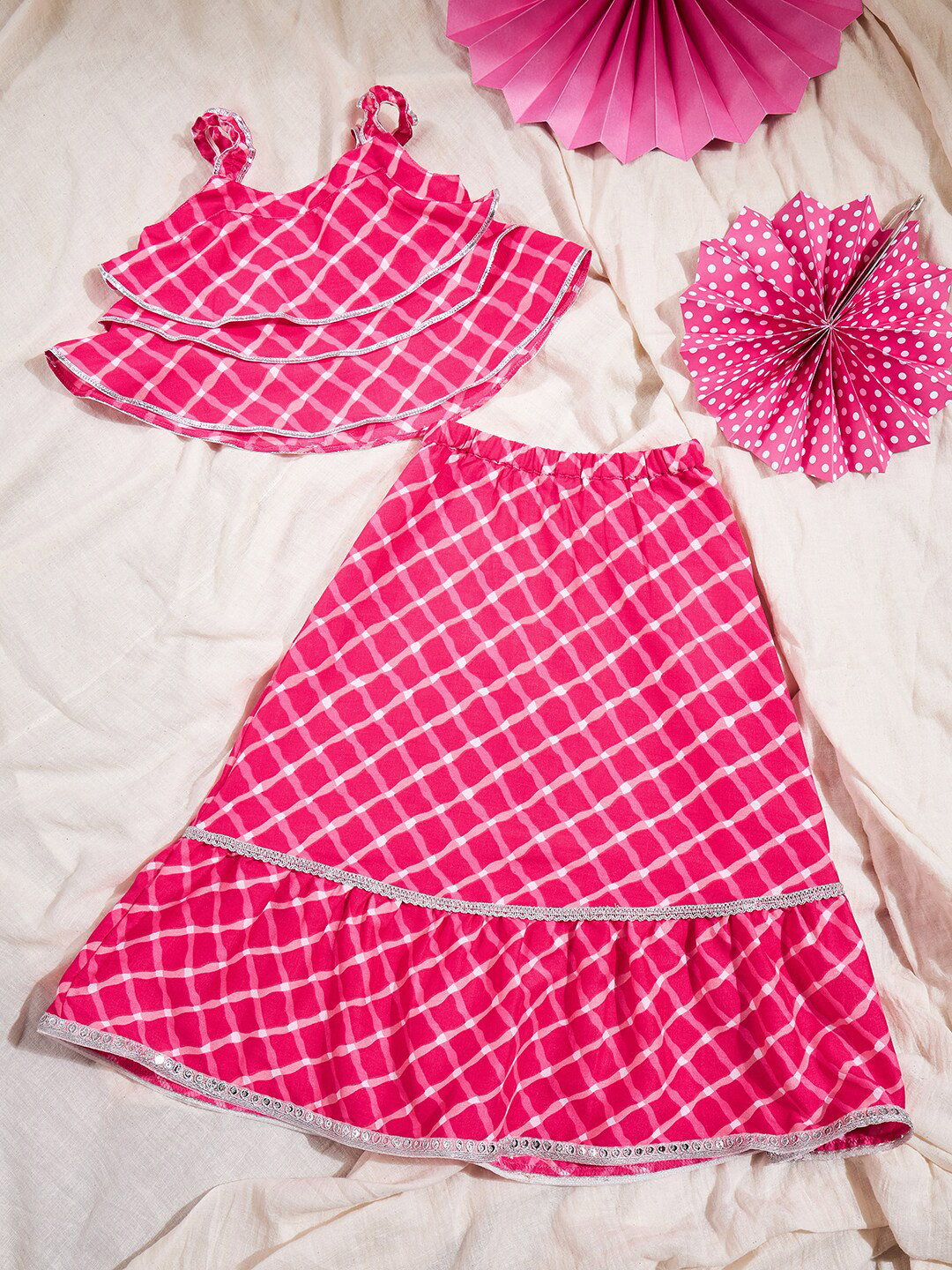 Stylo Bug Girls Checked Ready to Wear Lehenga & Blouse