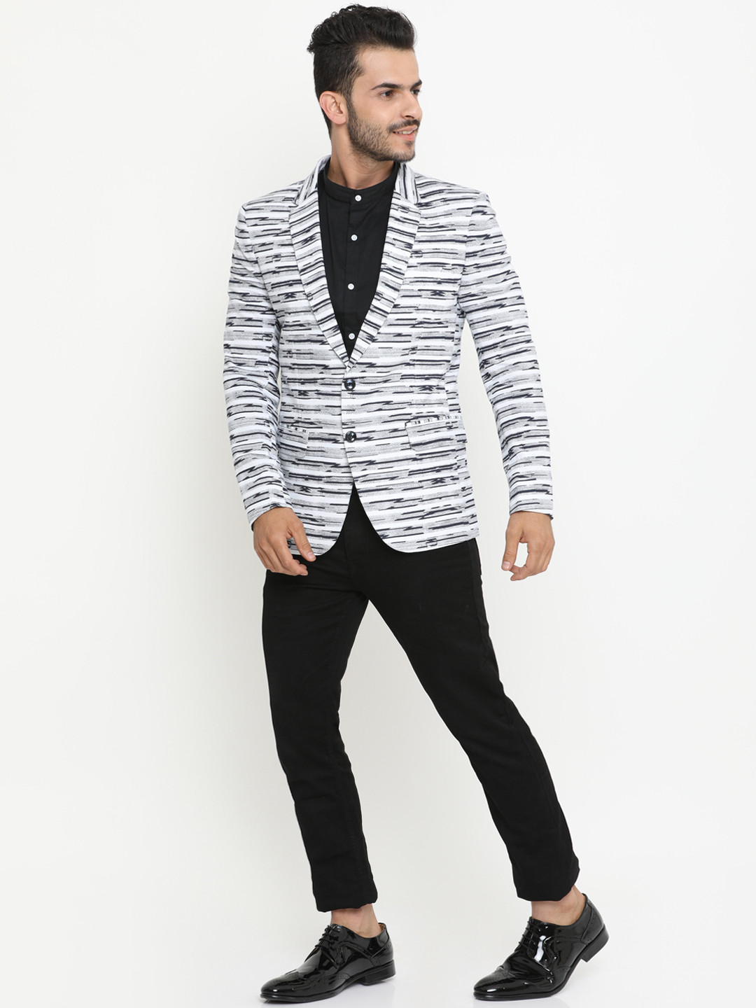 white printed blazer