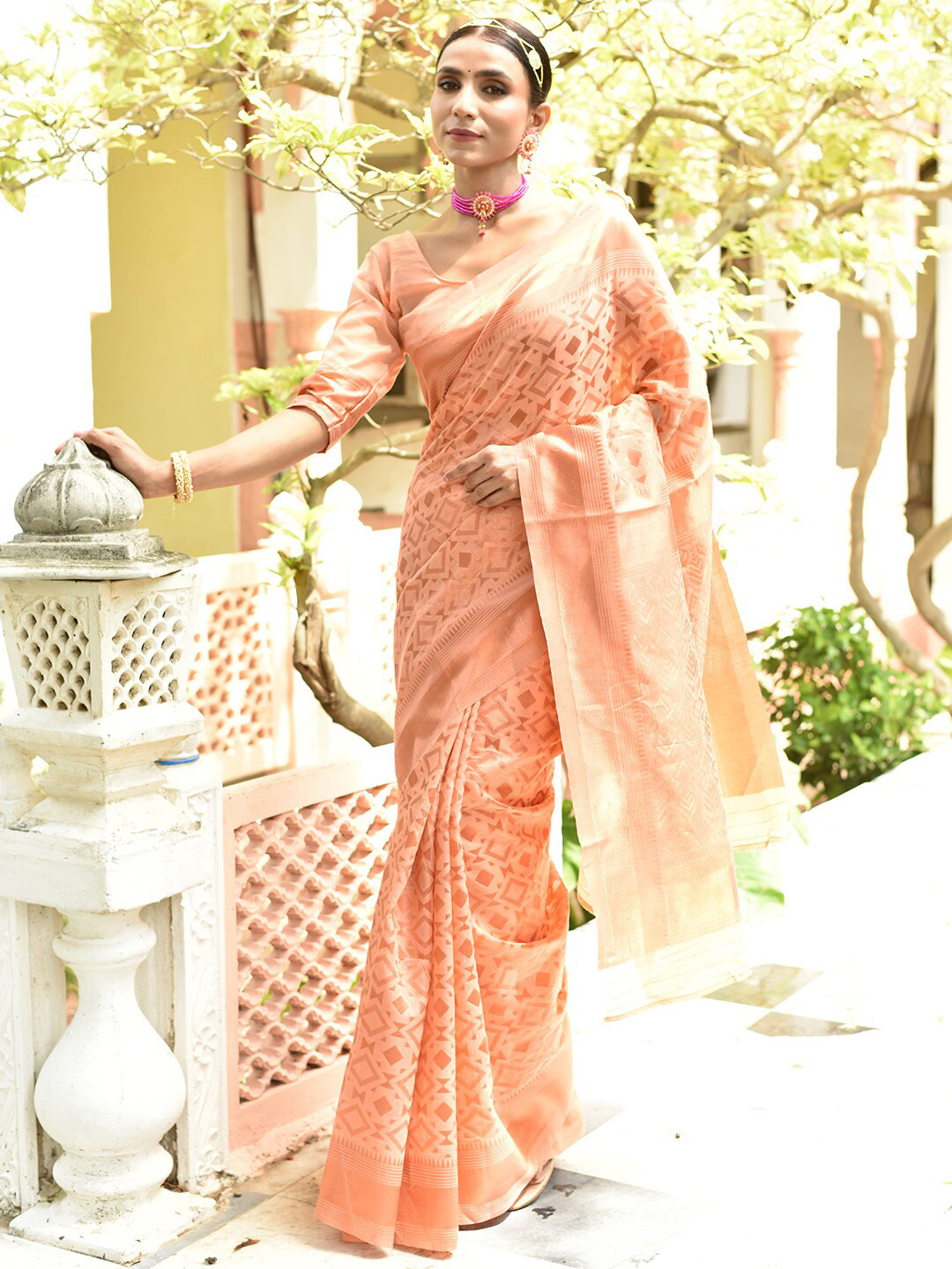 Anouk Rustic Geometric Woven Design Zari Saree