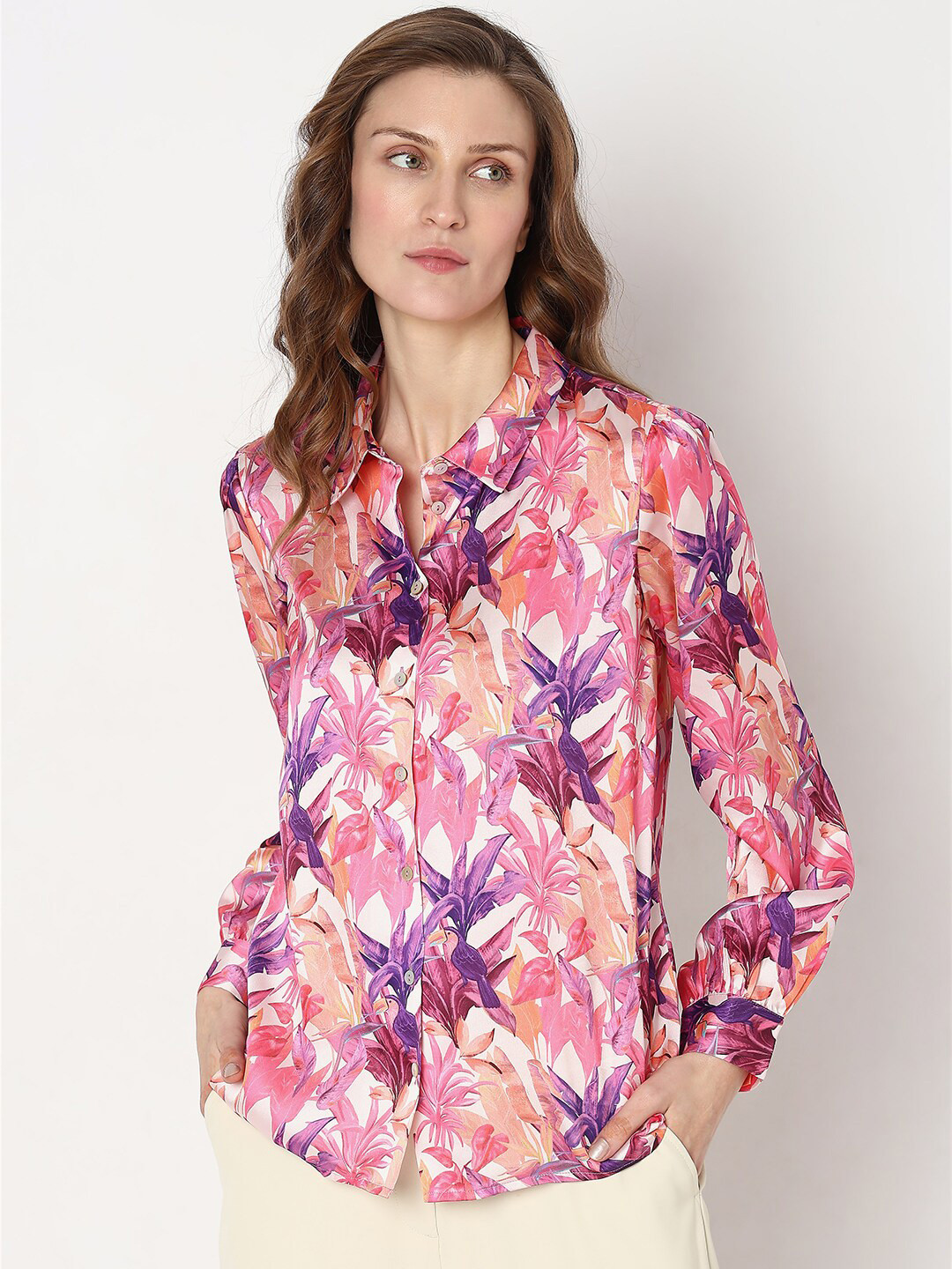 Vero Moda Floral Printed Spread Collar Long Sleeve Casual Shirt