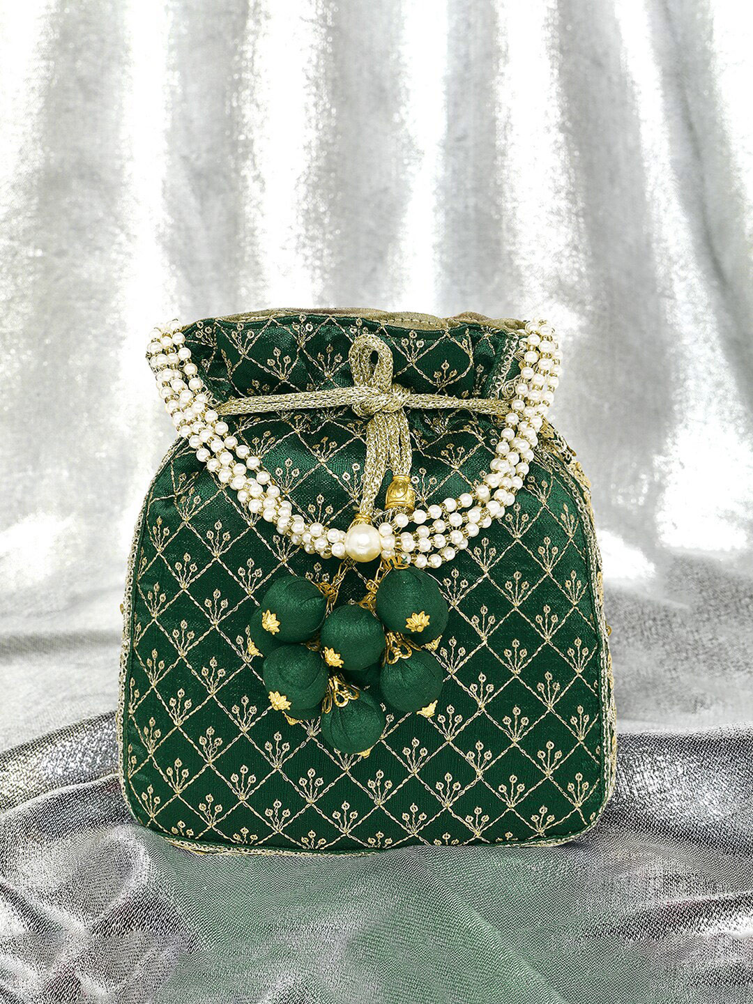 Peora Embellished Fabric Party Potli With Wrist Loop