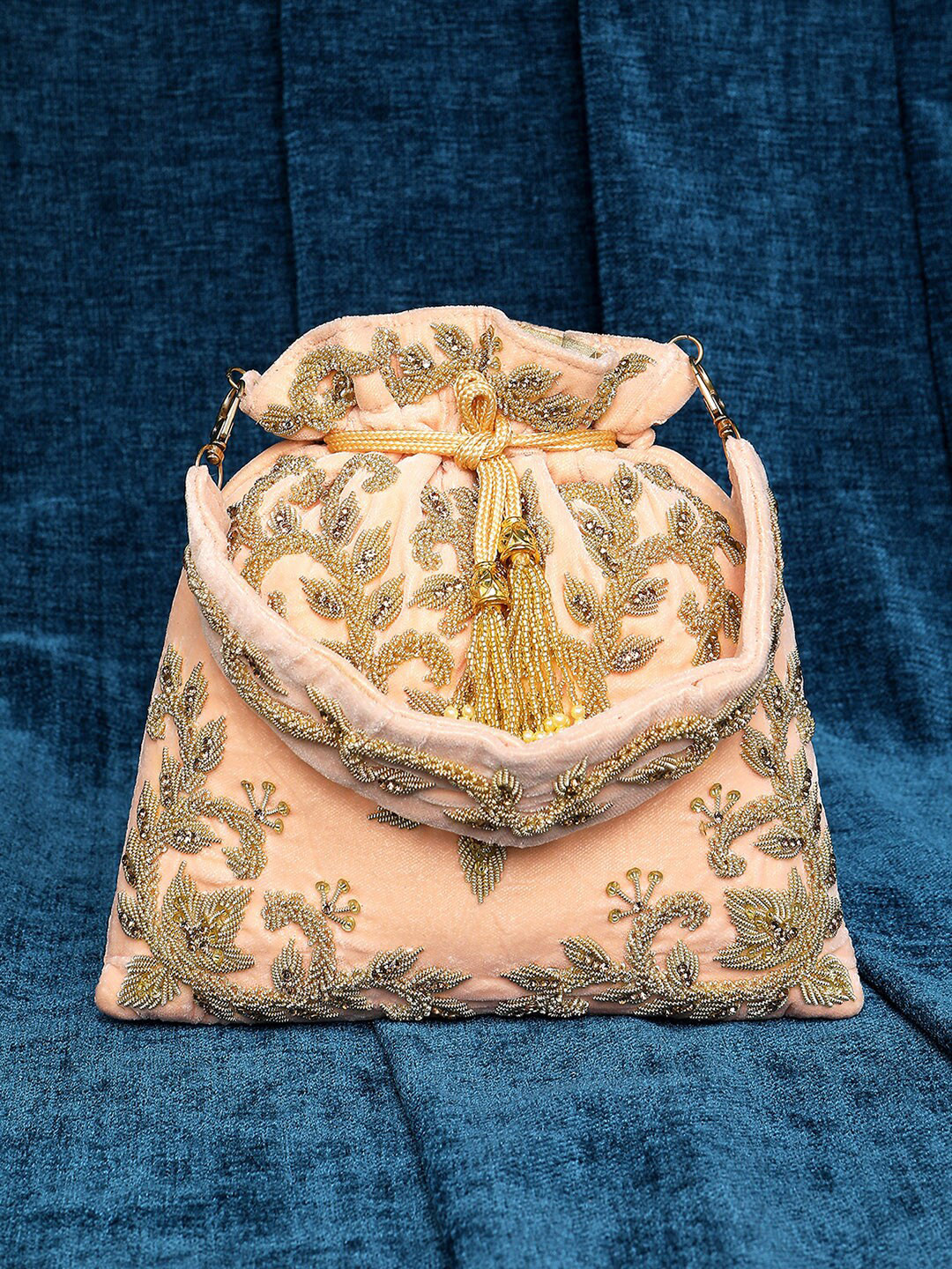 Peora Embellished Fabric Party Potli With Wrist Loop