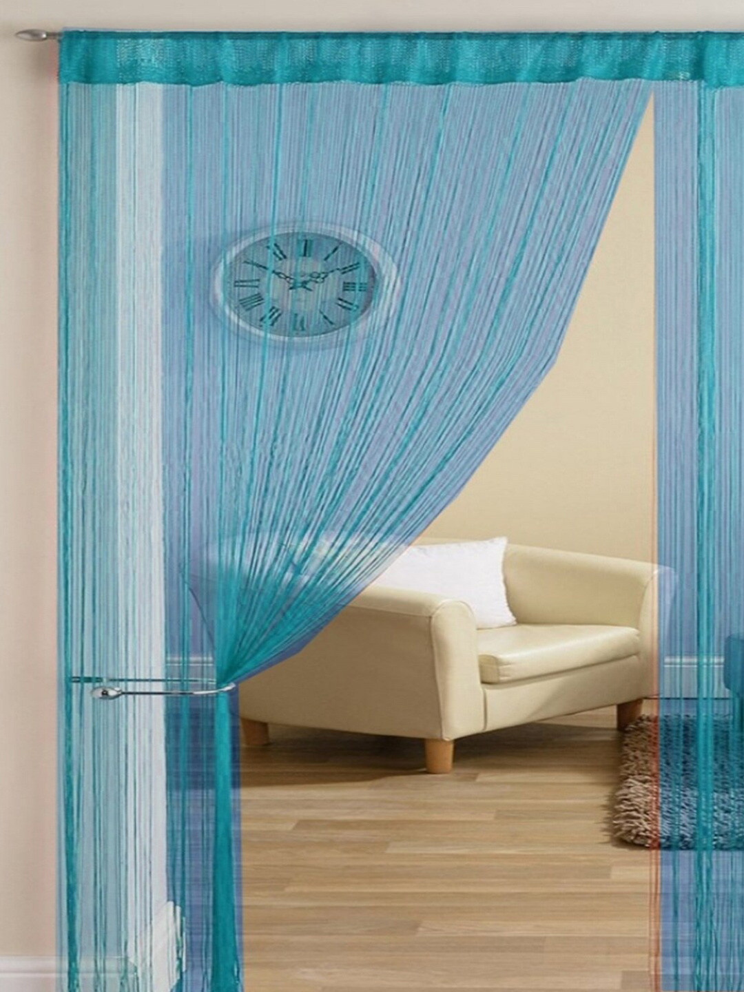 Homefab India 2 Pieces Turquoise Blue Sheer Door Curtain