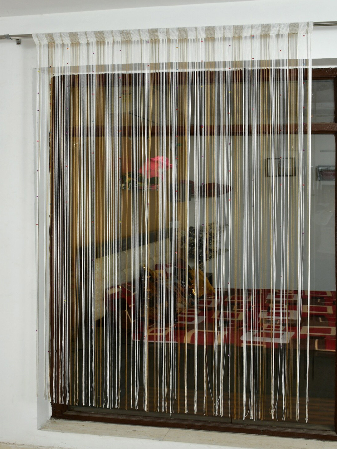 Homefab India String Beige 2 Pieces Thread Strings Sheer Door Curtains