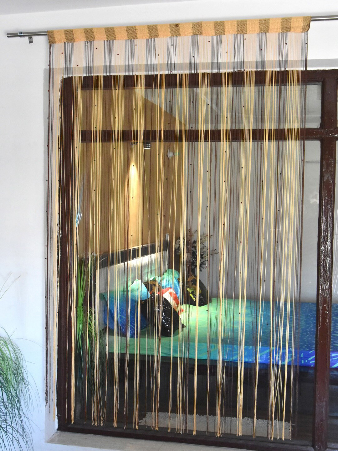 Homefab India String Beige 2 Pieces Thread Strings Sheer Door Curtains