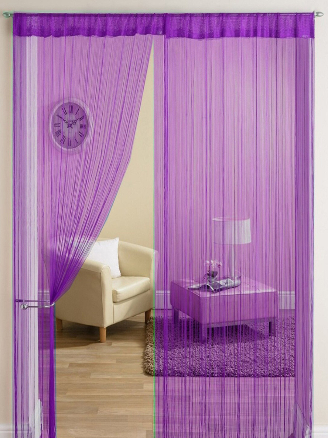 Homefab India Purple 2 Pieces Sheer Threads String Long Door Curtains