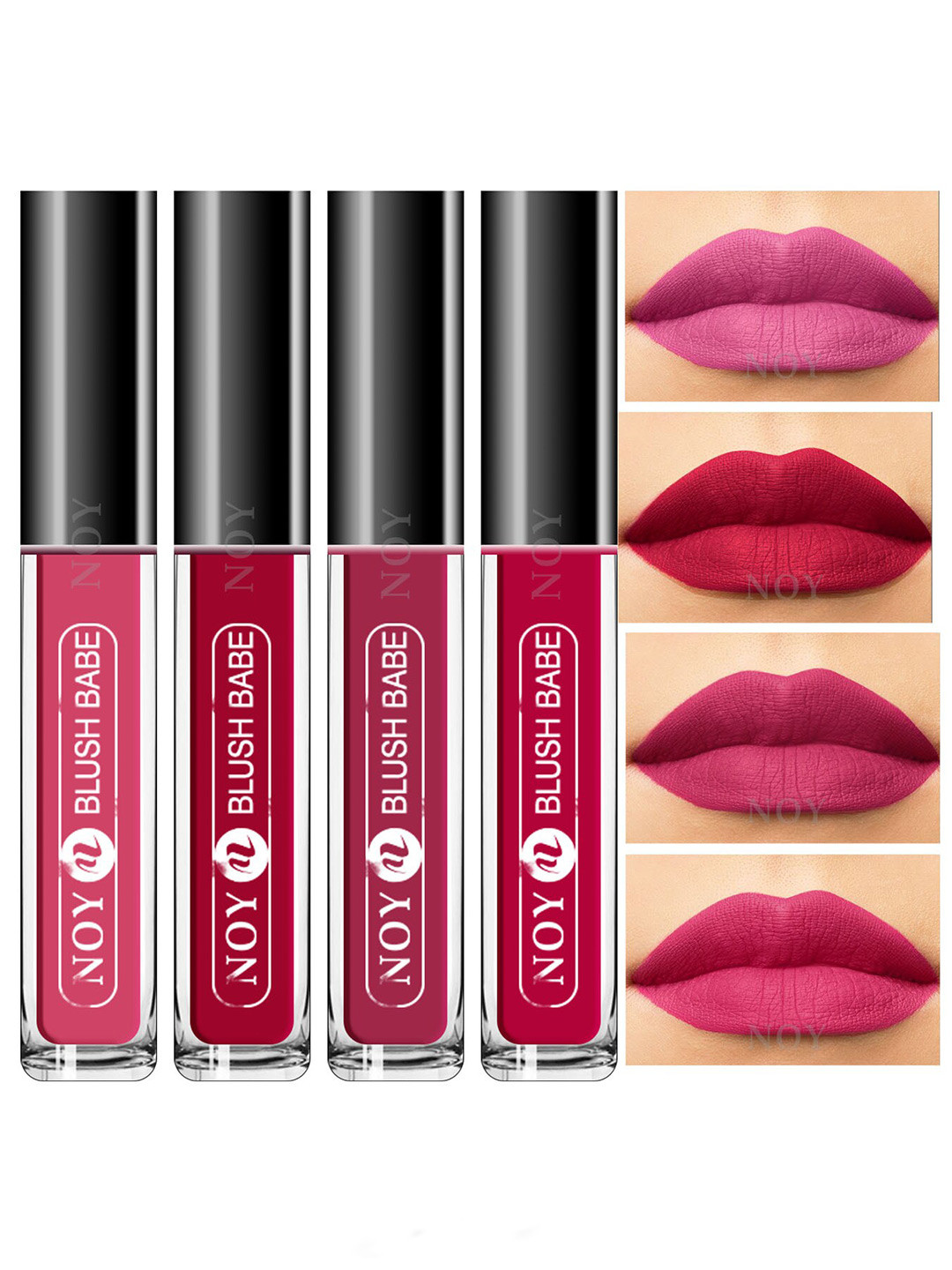 NOY Set Of 4 Blush Babe Waterproof Liquid Matte Lipsticks 4ml Each- Shades 02+ 03+ 06+ 08