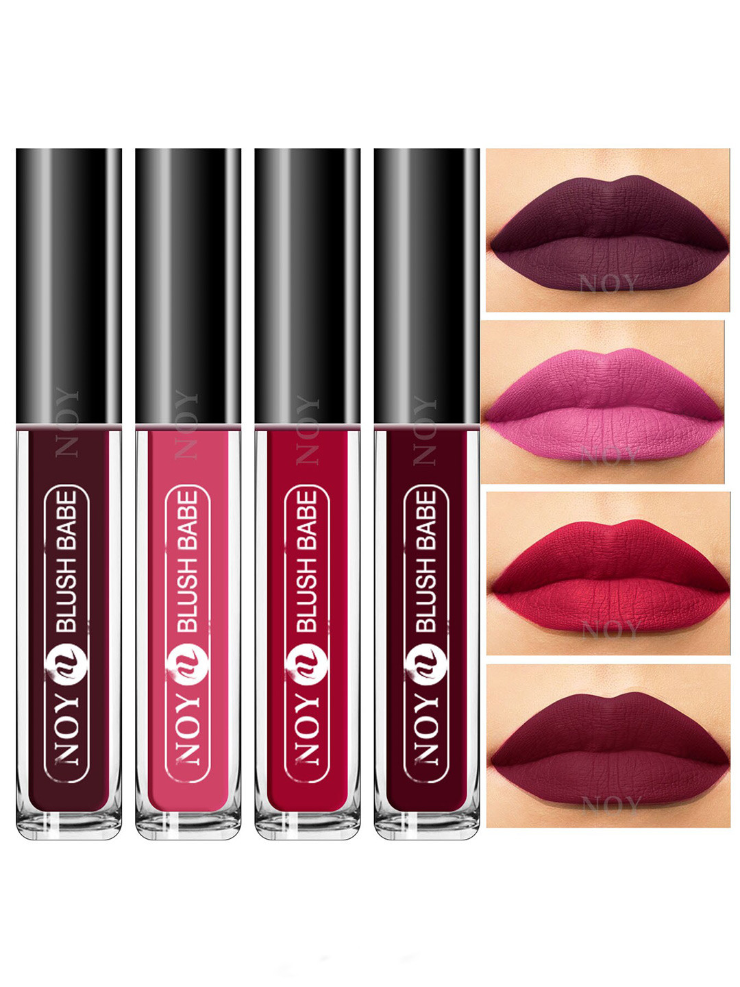 NOY Set Of 4 Blush Babe Waterproof Liquid Matte Lipsticks 4ml Each- Shades 01+ 02+ 03+ 07