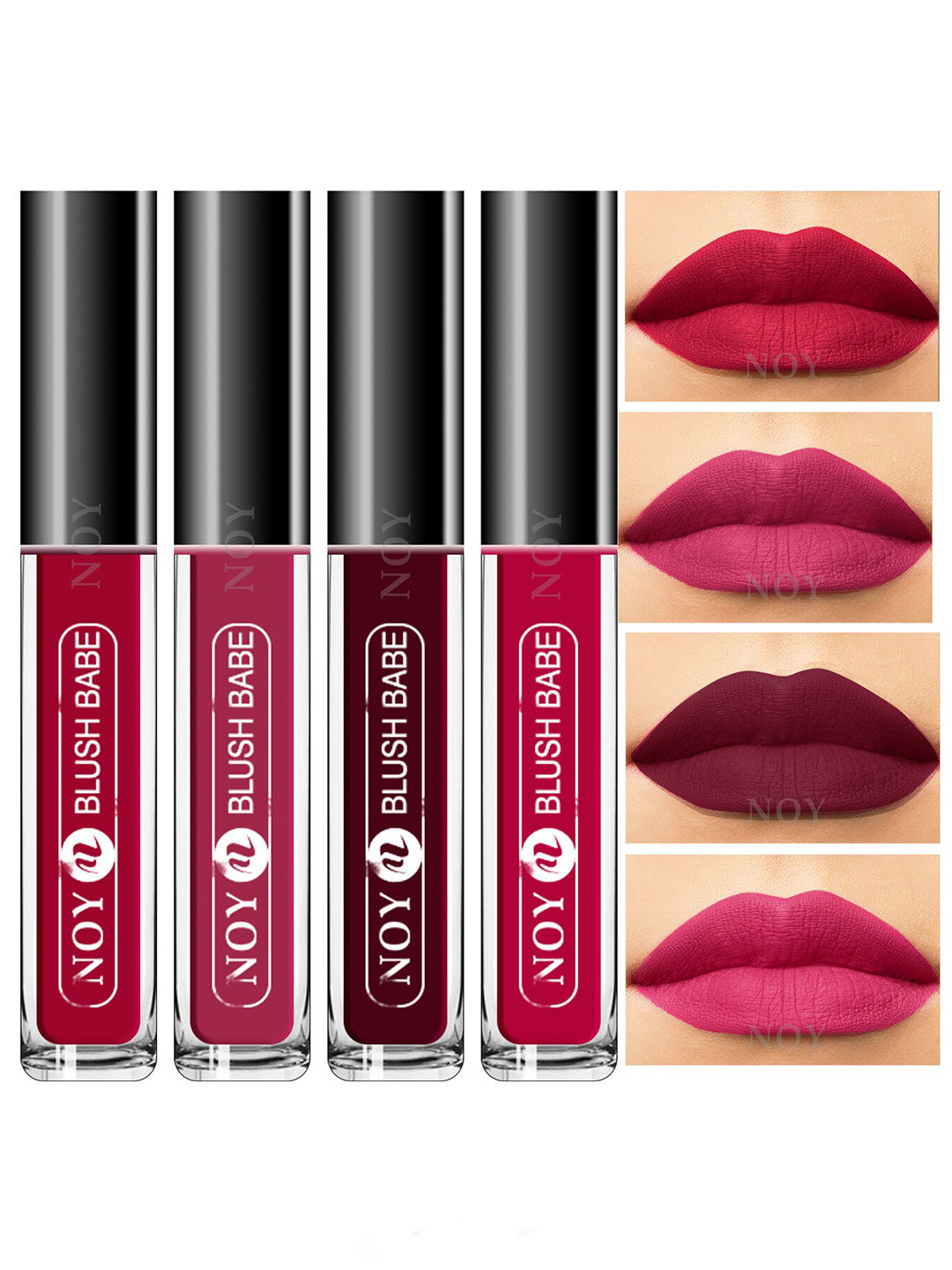 NOY Set Of 4 Blush Babe Waterproof Liquid Matte Lipsticks 4ml Each- Shades 03+ 06+ 07+ 08