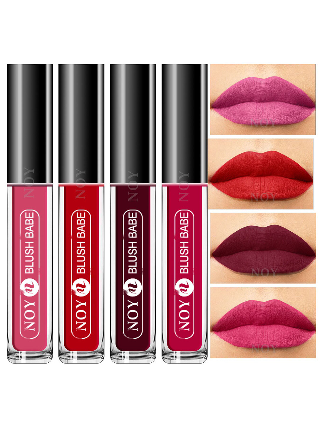 NOY Set of 4 Blush Babe Smudge-Free Matte Liquid Lipstick 4 ml each - Shade 02-04-07-08