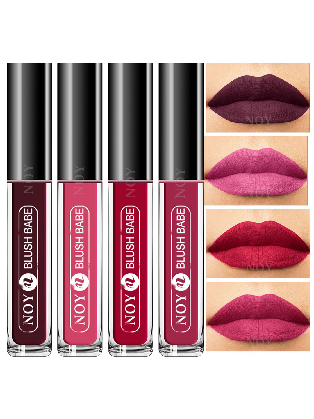 NOY Set of 4 Blush Babe Smudge-Free Matte Liquid Lipstick 4 ml each - Shade 01-02-03-06