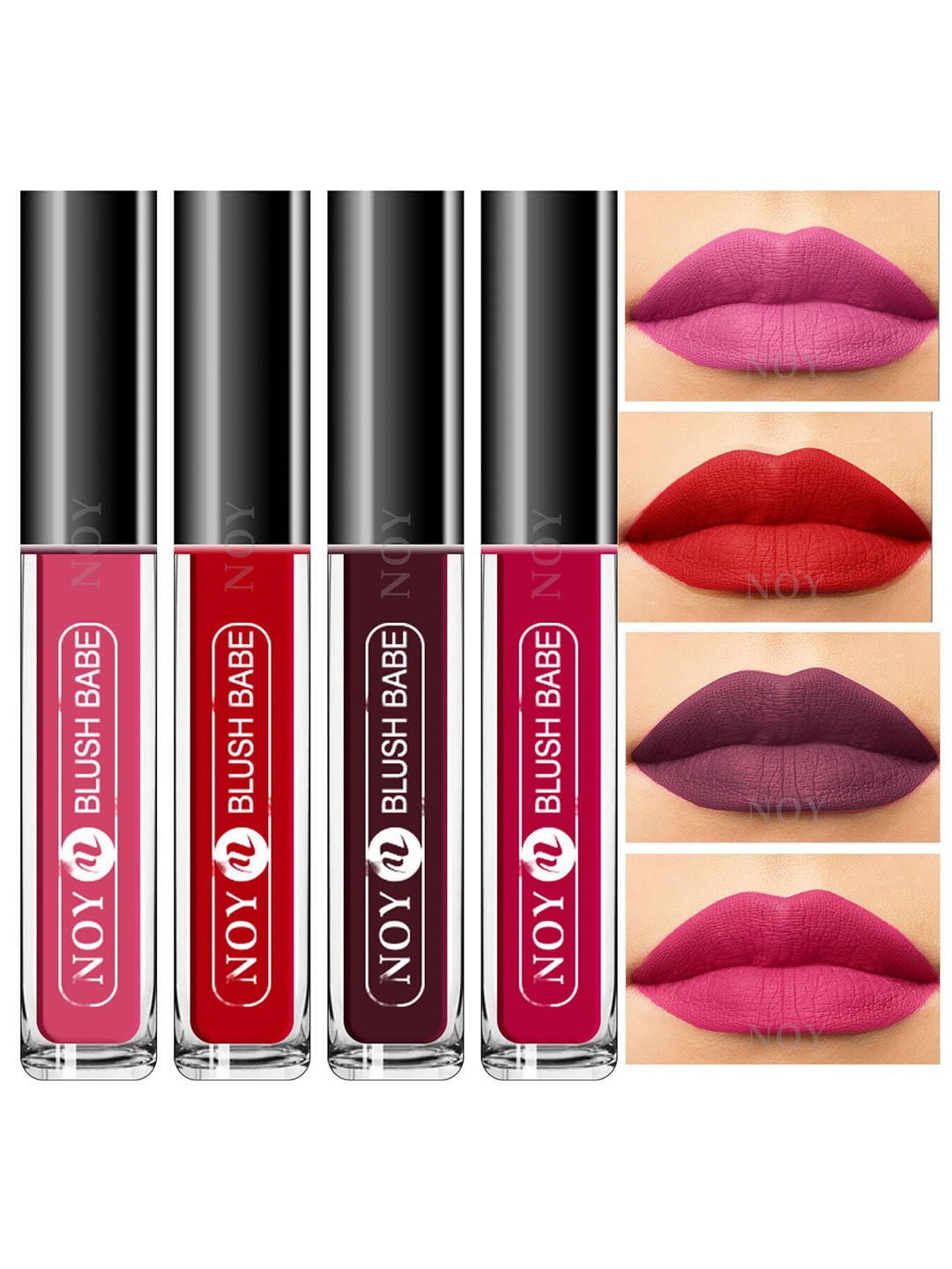 NOY Set of 4 Blush Babe Smudge-Free Matte Liquid Lipstick 4 ml each - Shade 02-04-05-08