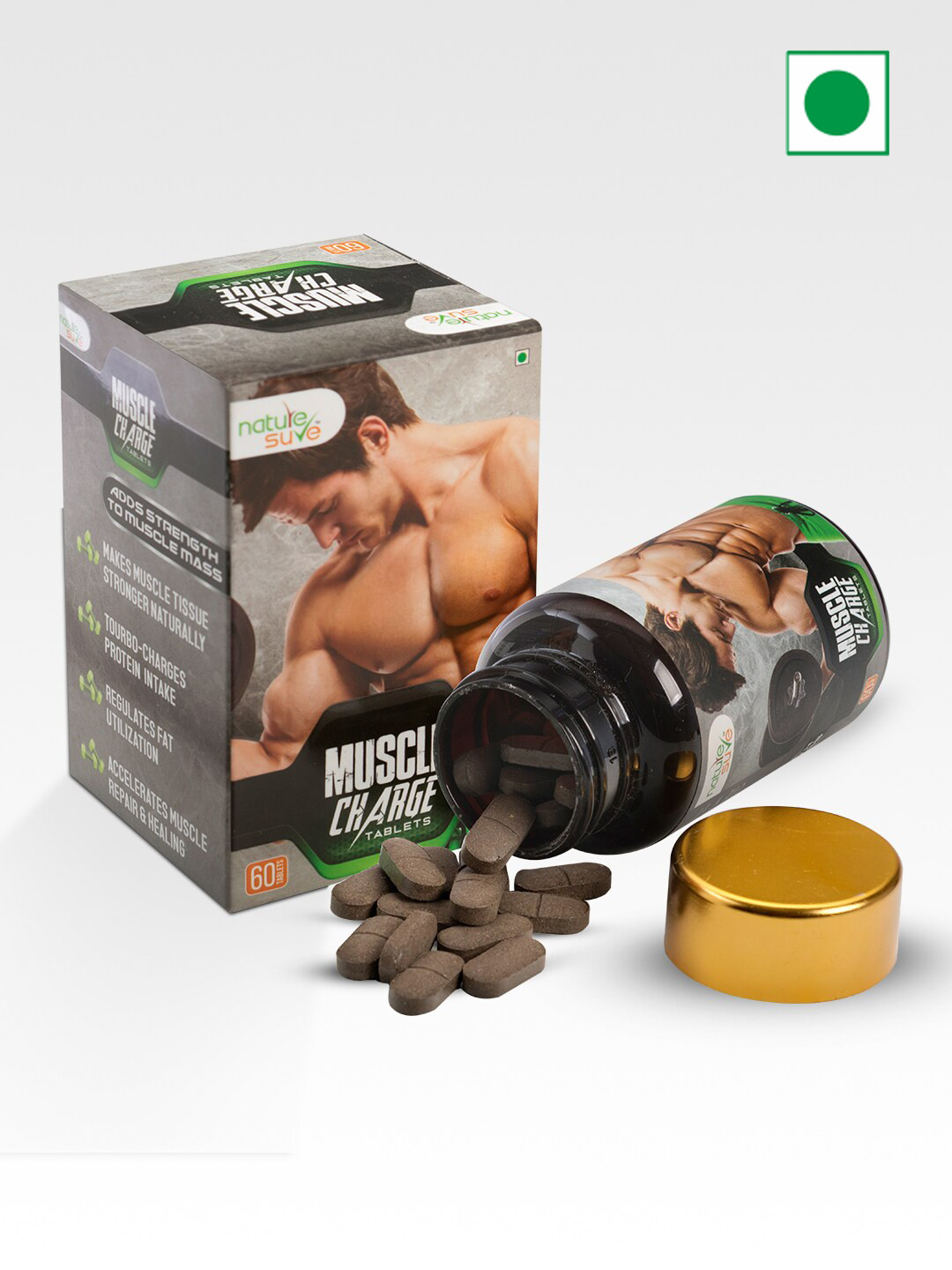 Nature Sure Men Muscle Charge Tablets - Adds Strength to Muscle Mass - 60 Tablets