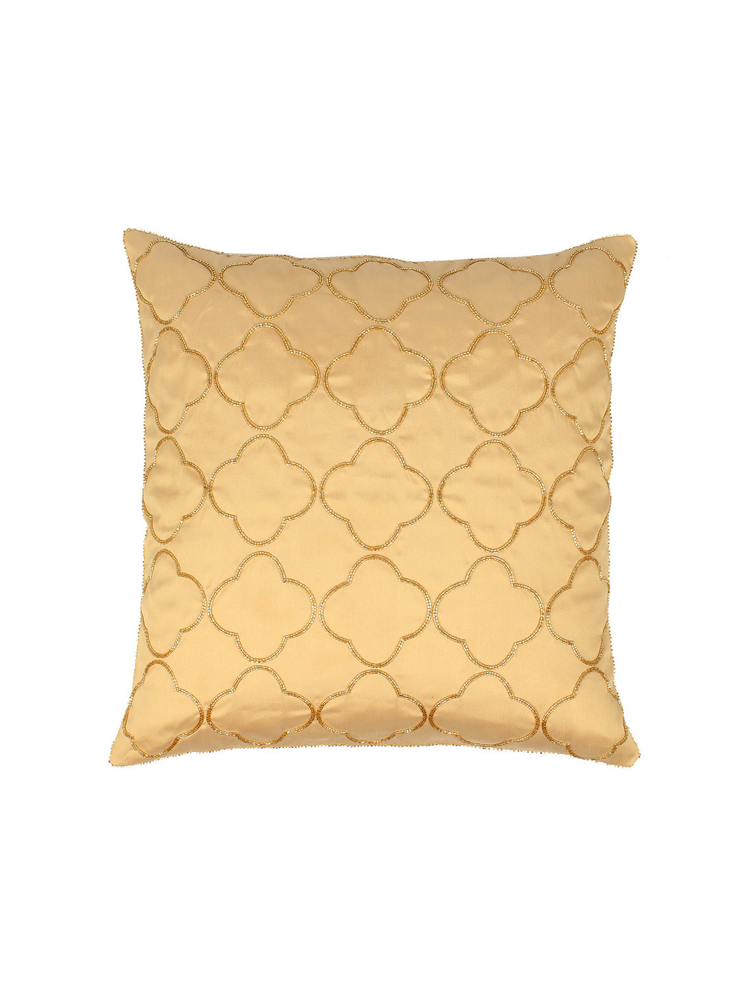 MODARTA Gold Silk Durable Embellished Square Cushion Cover -16x16In