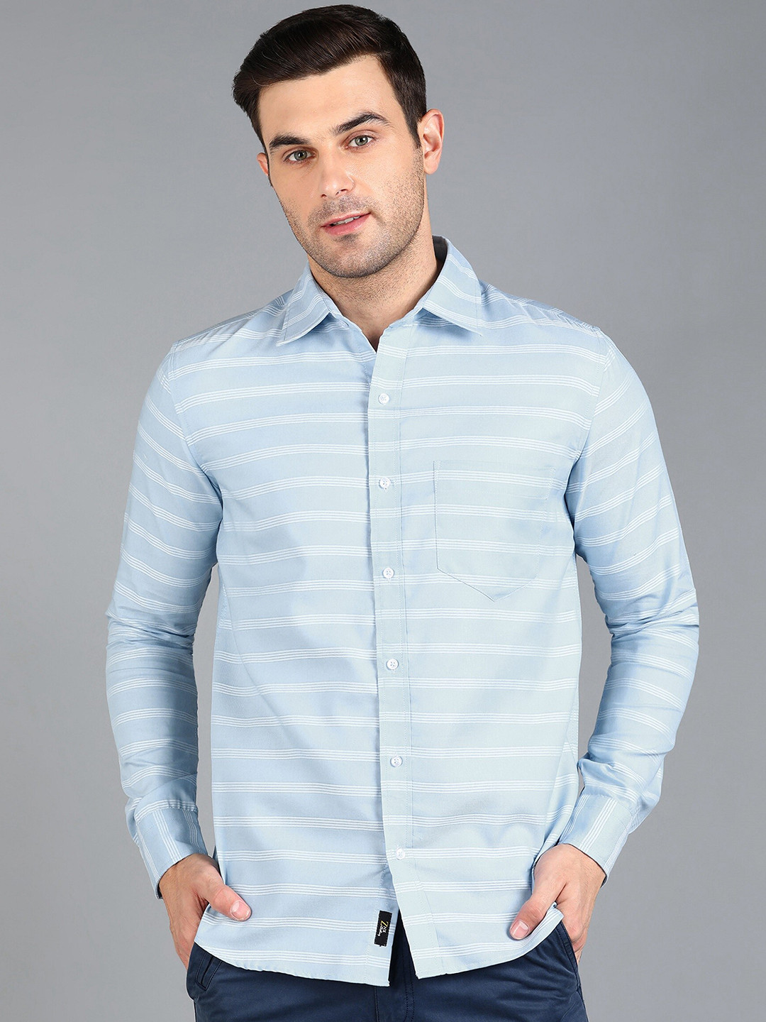 ZNX Clothing Premium Slim Fit Horizontal Stripes Opaque Striped Cotton Shirt