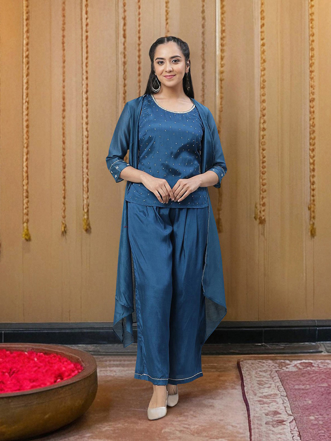 AURELIA Printed Top & Palazzo With Jacket Co-Ords Set