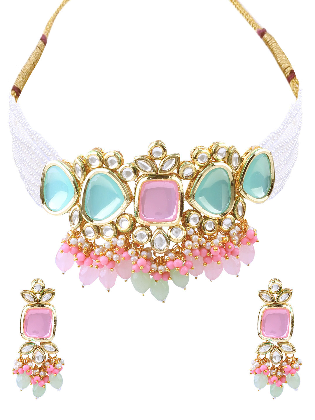 AASHISH IMITATION Gold-Plated Kundan-Studded & Pearl Beaded Jewellery Set