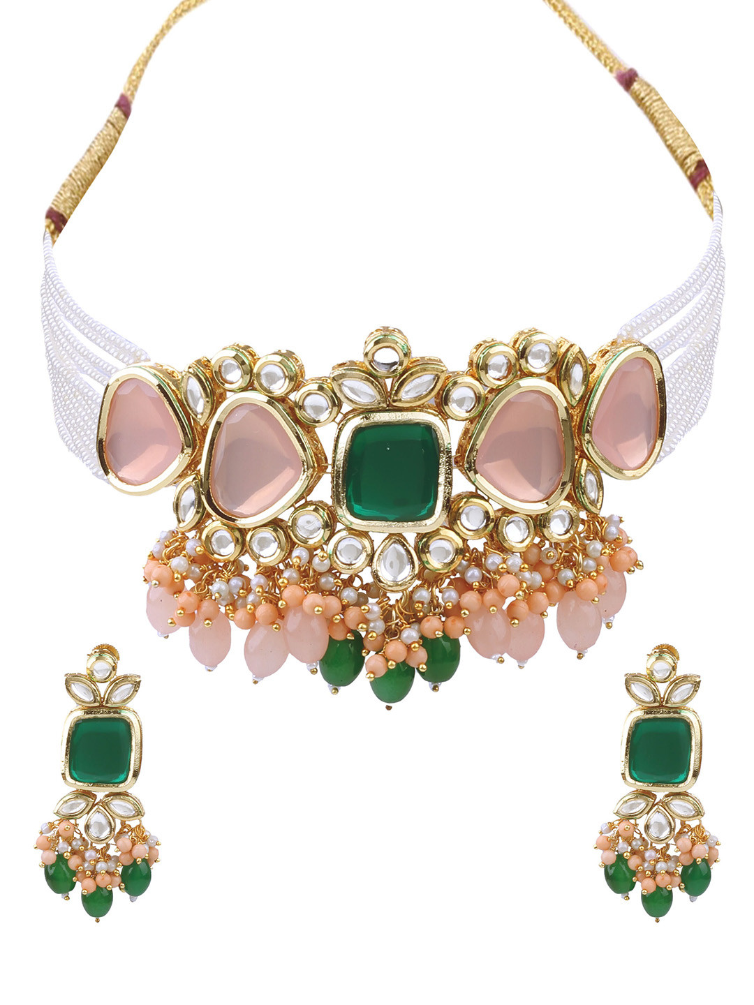 AASHISH IMITATION Gold Plated Kundan Studded Necklace With Earrings