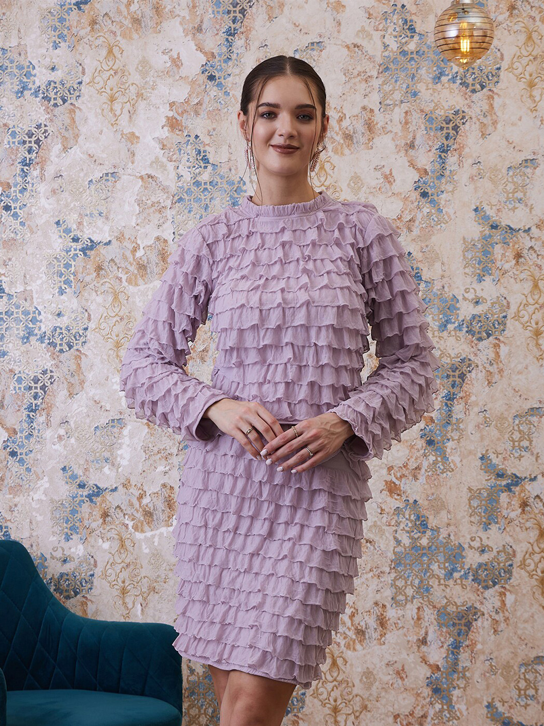 Athena Pink Ruffles Round Neck Top