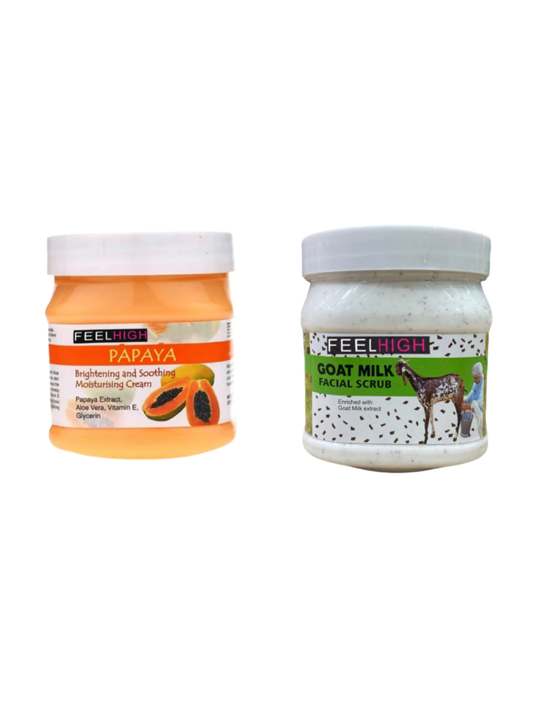 FEELHIGH Pack Of 2 Papaya Cream 500ml & Goat Milk Scrub 500ml