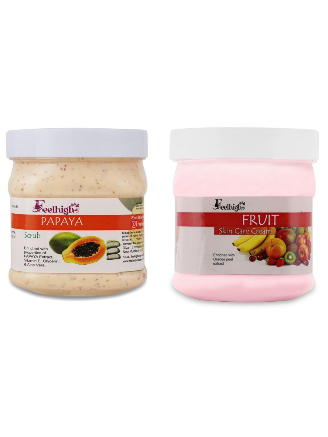 FEELHIGH Pack Of 2 Papaya Scrub & Fruit Cream- 500 Ml Each
