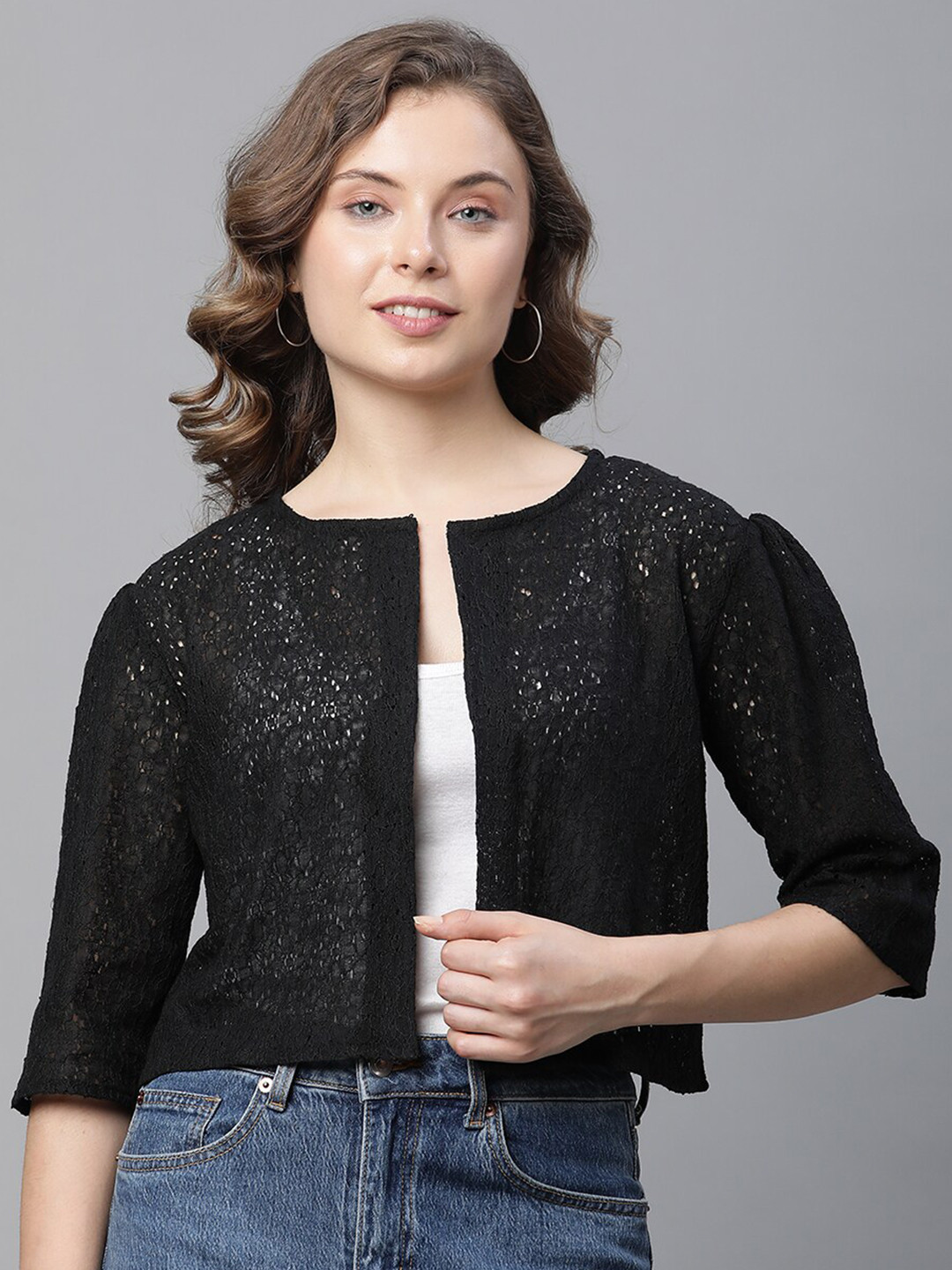 UnaOne Self Design Pure Cotton Shrug