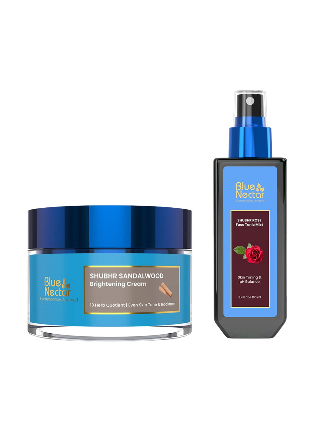 Blue Nectar Shubhr Sandalwood Face Cream - 50gm & Rose Face Tonic Mist- 100 ml