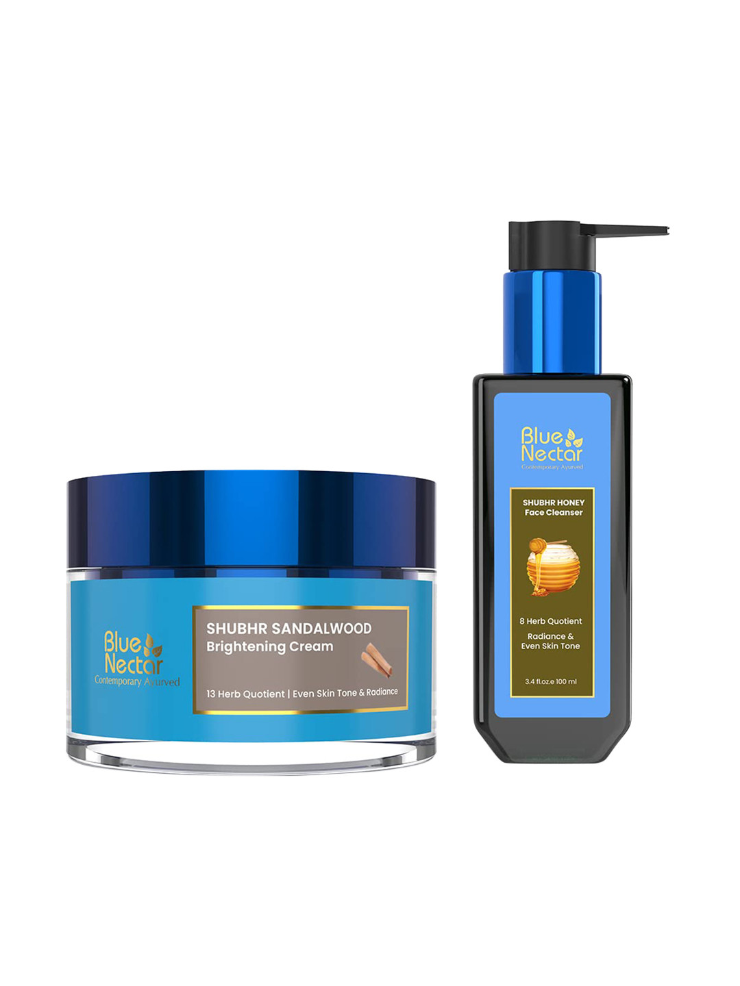 Blue Nectar Shubhr Set Of 2 Sandalwood Brightening Cream - 50g Honey Face Cleaner - 100 ml