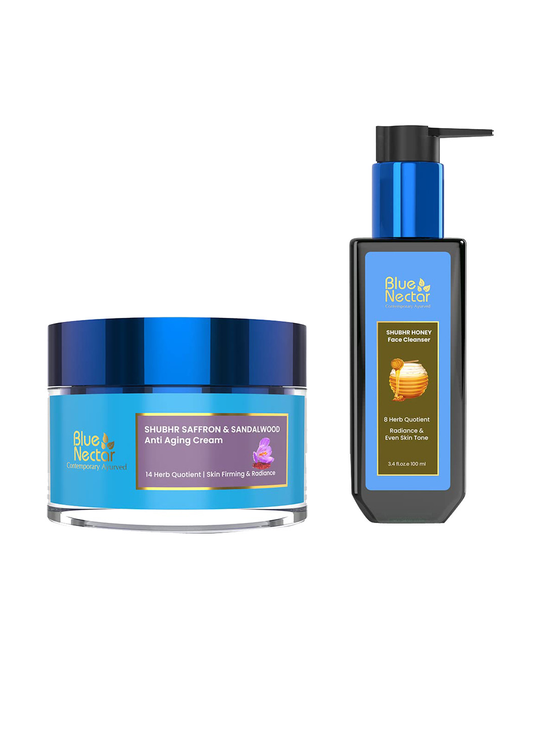 Blue Nectar Shubhr Set Of 2 Sandalwood Anti Aging Cream - 50g Honey Face Cleaner - 100 ml