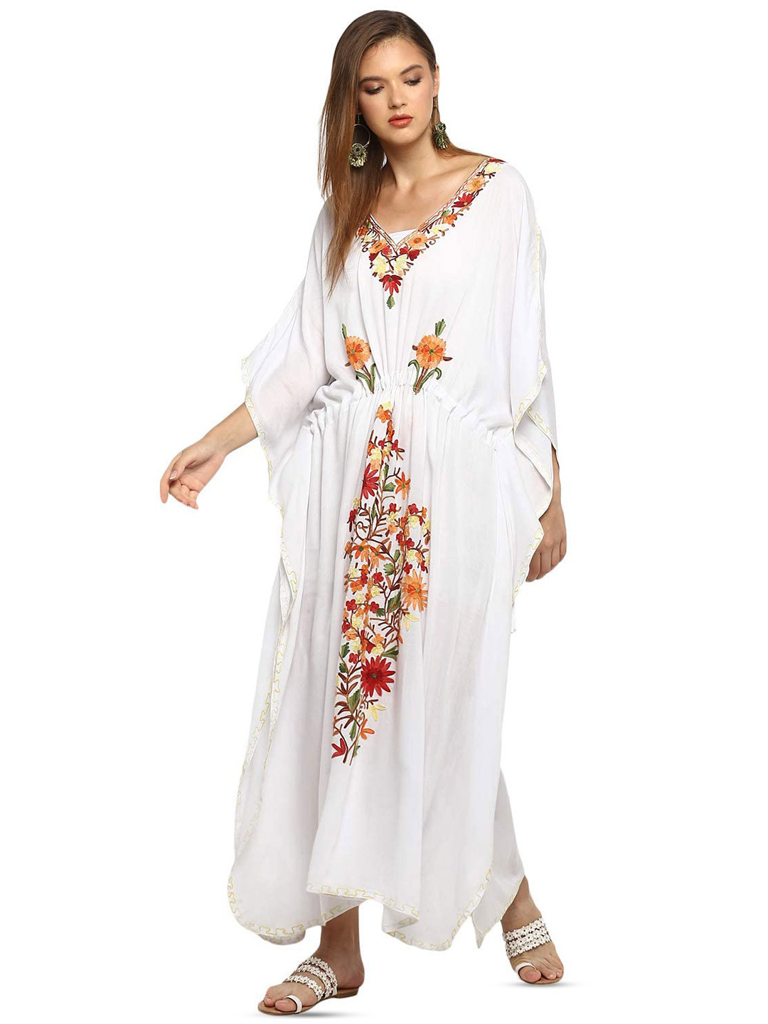 CRAFTBAZAR White Floral Print Maxi Dress