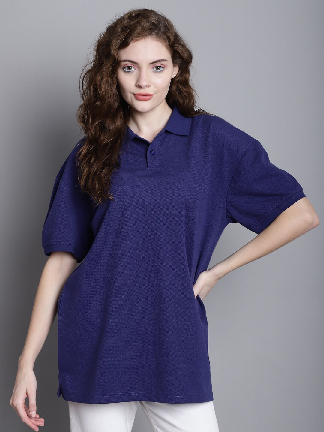 DOOR74 Polo Collar Cotton Oversize T-Shirt