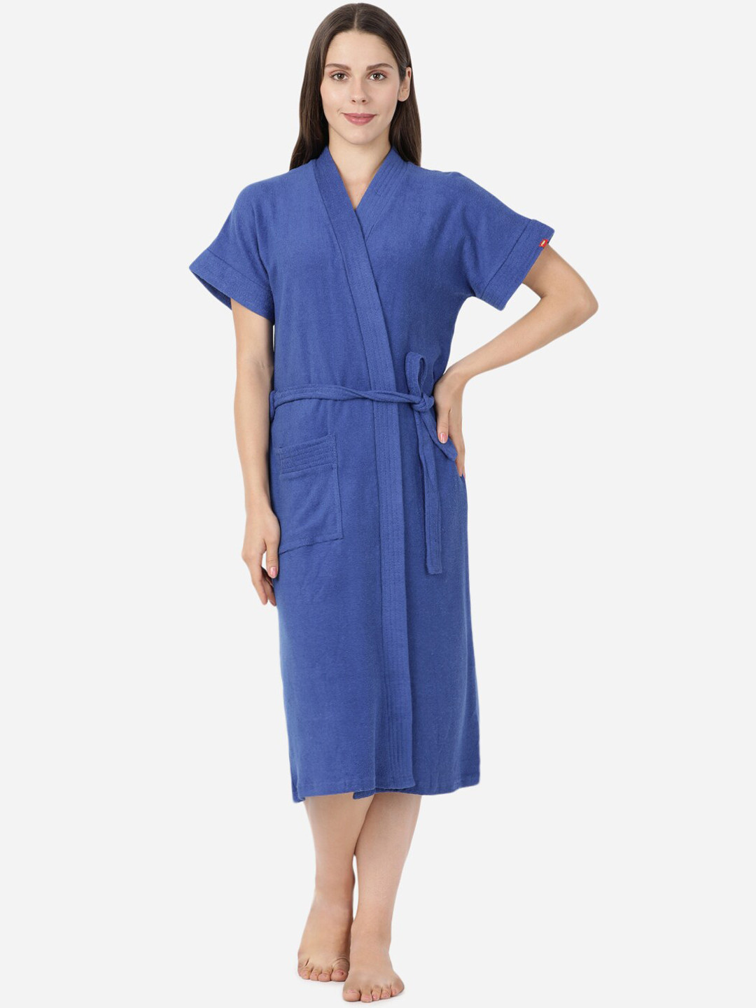 GOLDSTROMS Blue Calf-Length Tie-Up Detail Cotton Bath Robe