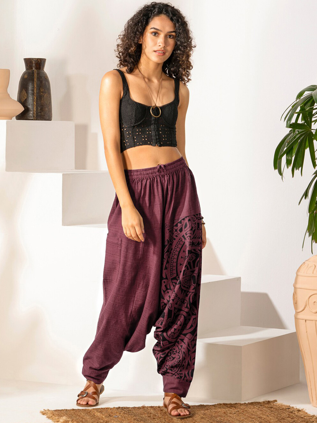 The Veshti Company Women Tribal Printed Pure Cotton Loose-Fit Harem Pants