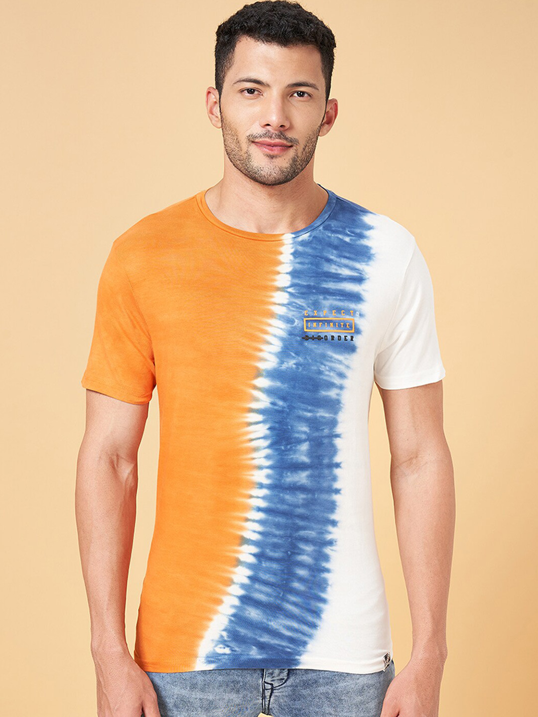 People Orange Tie & Dye Pure Cotton Slim Fit T-shirt