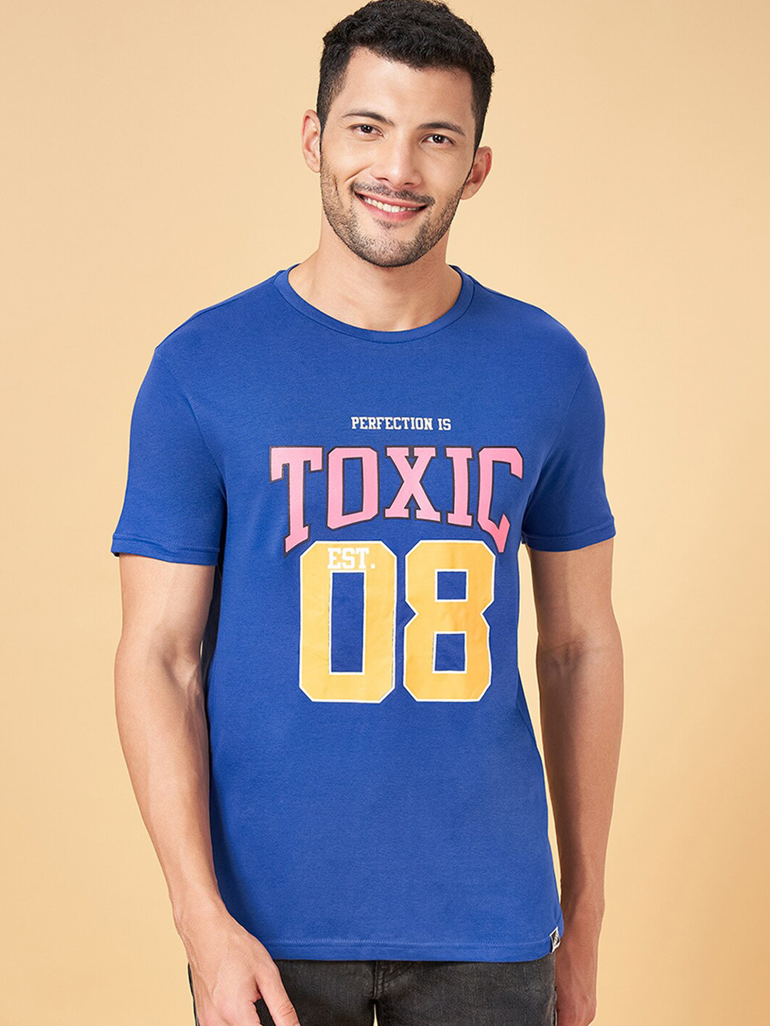 People Blue Varsity Printed Pure Cotton Slim Fit T-shirt